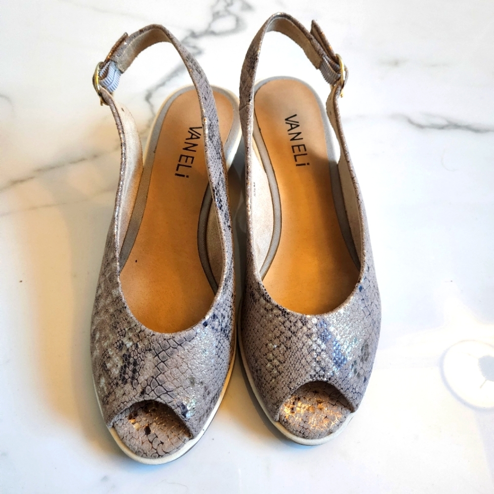 Vaneli wedges metallic snake skin